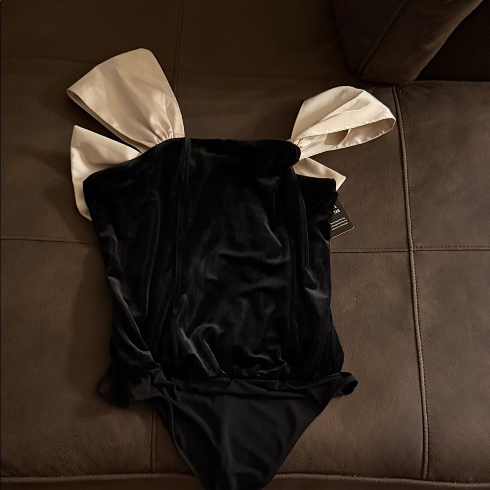 Express Black and Cream Velvet Bodysuit